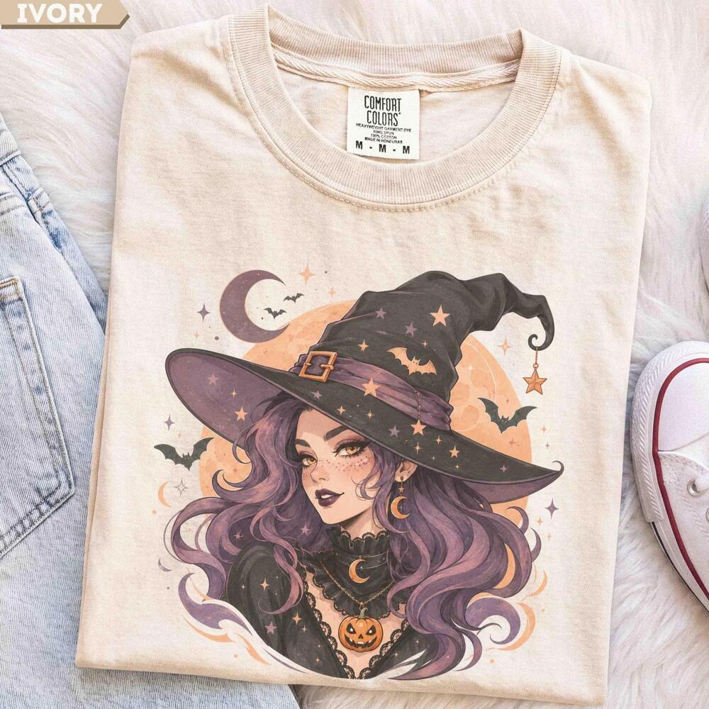 Witch Halloween Shirt,  Graphic Tee, Moon Bats